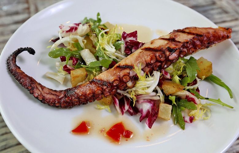 At Omega Ouzeri, the Octapodi, grilled Mediterranean octopus.