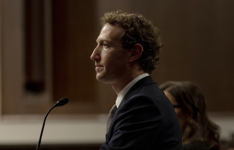 FILE – Mark Zuckerberg, chief executive of Meta, testifies during a Senate Judiciary Committee hearing on online child sexual exploitation on Capitol Hill in Washington, Jan. 31, 2024. (Jason Andrew/The New York Times) XNYT0682 XNYT0682