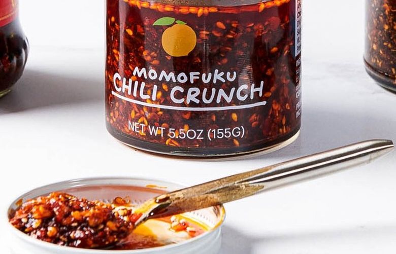Several brands of chili crisps and crunches use a form of the word “crunch.” MUST CREDIT: Rey Lopez for The Washington Post