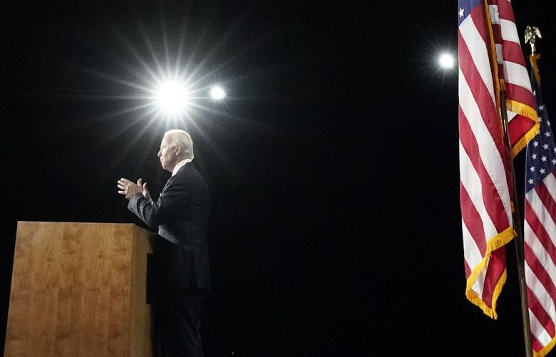 Democratic presidential candidate former Vice President Joe Biden speaks during the fourth day of the Democratic National Convention, Thursday, Aug. 20, 2020, at the Chase Center in Wilmington, Del. (AP Photo/Andrew Harnik)