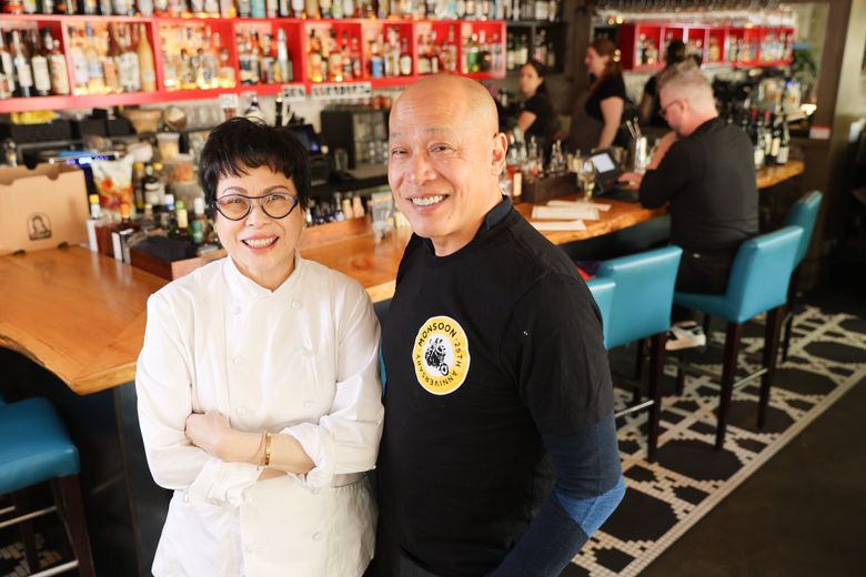 Owners Sophie and Eric Banh of Monsoon, their flagship Vietnamese restaurant on Capitol Hill, shown April 9. Celebrating its 25th anniversary this year, Monsoon has been a trailblazing force in making Seattle a culinary hub for Vietnamese cuisine. (Karen Ducey / The Seattle Times)