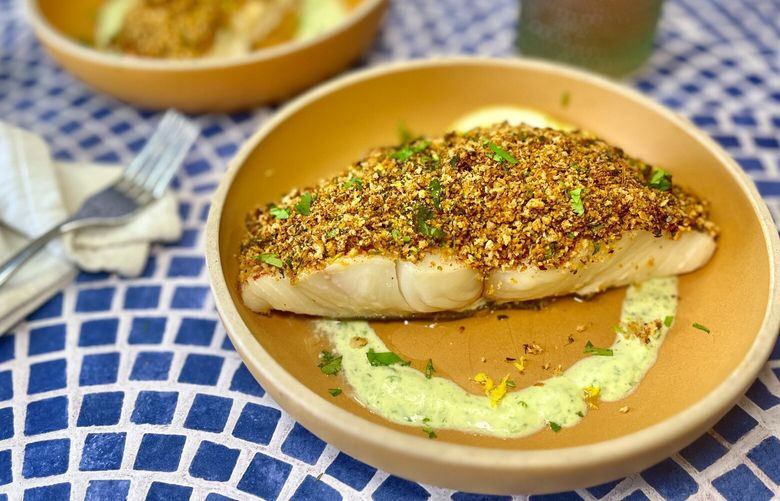 Earthy pistachios and smoky harissa will boost your next halibut dish.