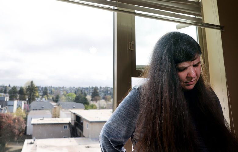 Stephanie Austin faces eviction from her Ballard apartment in Seattle, on Friday, April 12, 2024. Austin fell behind after she lost hours at her temporary job which she says is why she racked up unpaid rent.