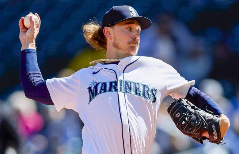 Seattle Mariners pitcher Bryce Miller throws to a Cincinnati Reds batter during the first inning of a baseball game, Wednesday, April 17, 2024, in Seattle. 226631