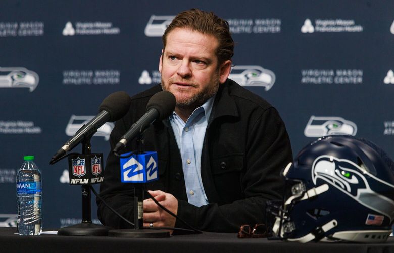 Seahawks general manager John Schneider speaks at a press at Virginia Mason Athletic Center in Renton, Wash. Tuesday, Jan. 16, 2024.  225957