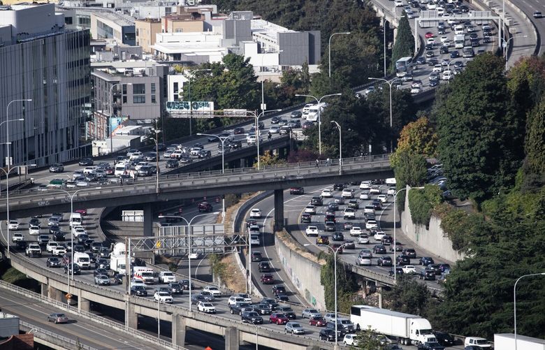The I-5 backed up with traffic as seen from Wednesday, Sept. 13, 2023.
