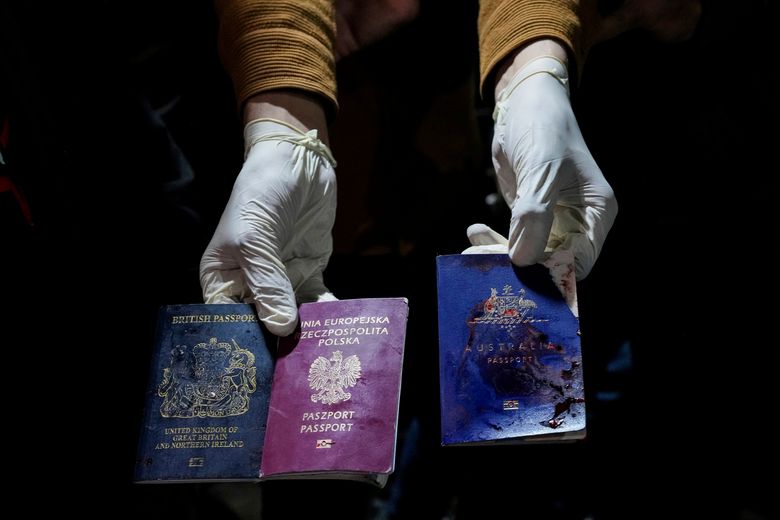 World Central Kitchen calls for independent probe into Israeli airstrike 9 A man displays blood-stained British, Polish, and Australian passports after an Israeli airstrike, in Deir al-Balah, Gaza Strip, Monday, April 1, 2024. Gaza medical officials say an apparent Israeli airstrike killed four international aid workers with the World Central Kitchen charity and their Palestinian driver after they helped deliver food and other supplies to northern Gaza that had arrived hours early by ship. (AP Photo/Abdel Kareem Hana)