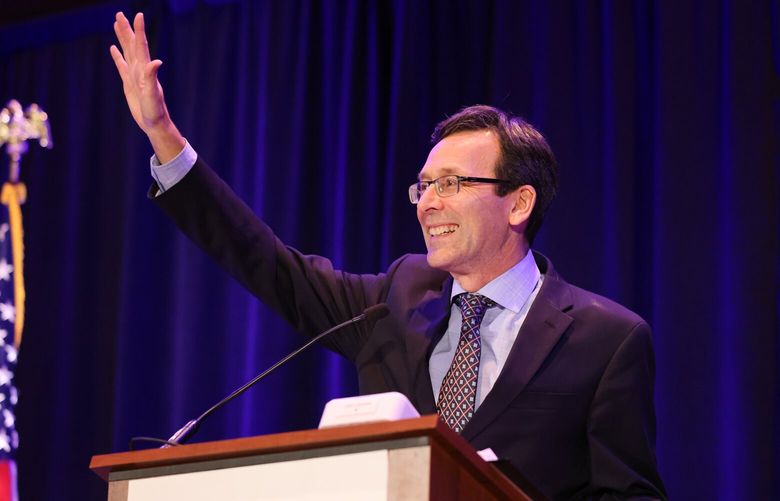 Washington state gubertorial candidate and current attorney general, Bob Ferguson, holds a fundraiser at the Seattle convention center, on Tuesday, December 5, 2023. This is his last big money event before 2024 with a legislative fundraising freeze coming up.