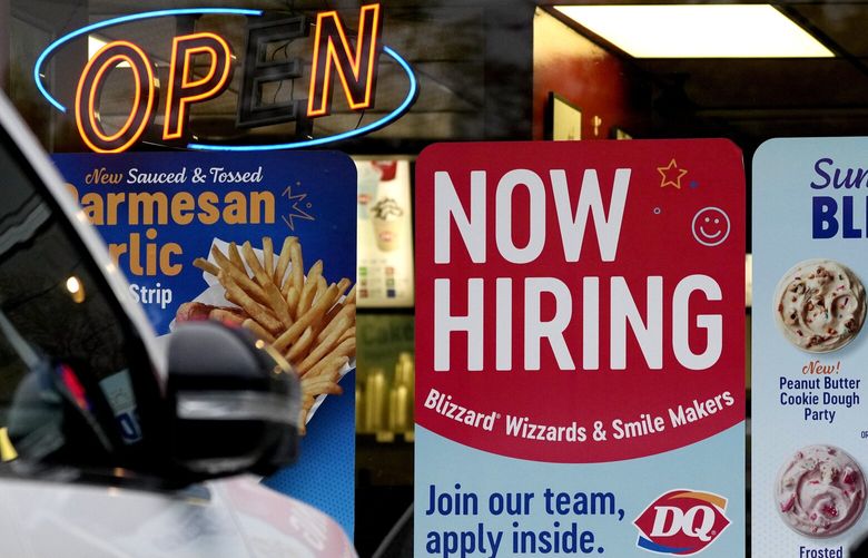 A hiring sign is displayed at a restaurant in Northbrook, Ill., Thursday, May 2, 2024.  On Thursday, May 16, 2024, the Labor Department reports on the number of people who applied for unemployment benefits last week. (AP Photo/Nam Y. Huh) NYPM406 NYPM406