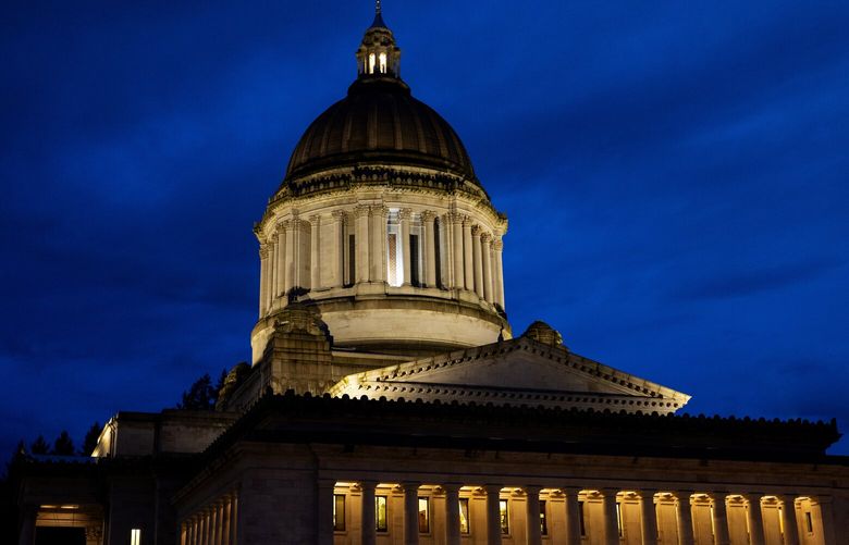 The Legislative Building is seen at dusk, Wednesday, Jan. 31, 2024, at the Capitol in Olympia, Wash.