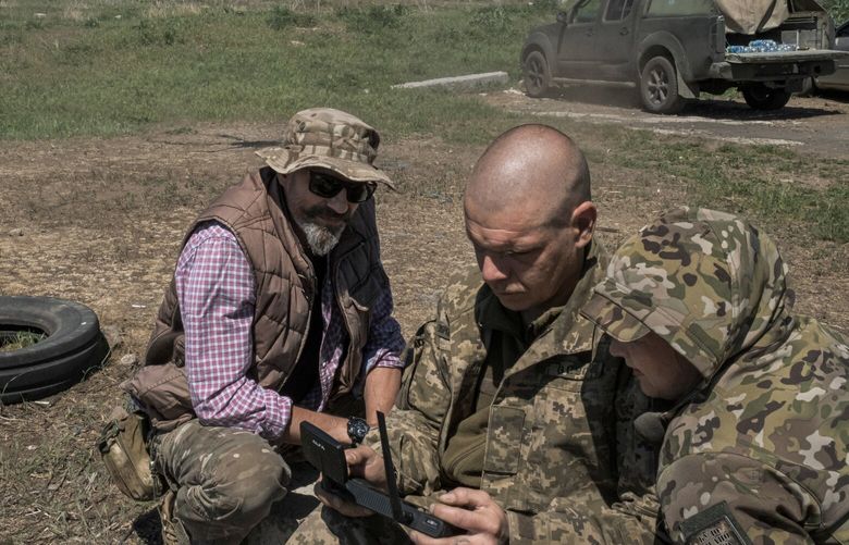 Members of Ukraine’s 92nd Assault Brigade test a Vampire drone in the Donetsk region of Ukraine, May 5, 2024. Short of troops and artillery, Ukraine’s military increasingly has been relying on pilotless drones to drop explosives and supplies to hold the strategically located town of Chasiv Yar. (Mauricio Lima/The New York Times) XNYT0801 XNYT0801