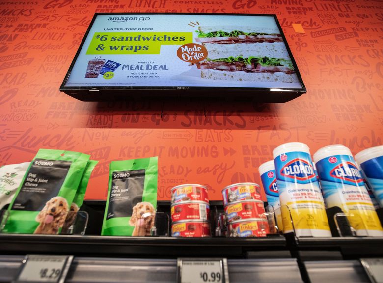 With a familiar convenience store look, the Amazon Go in Mill Creek let suburban shoppers try its Just Walk Out technology. (Ken Lambert / The Seattle Times, 2022)