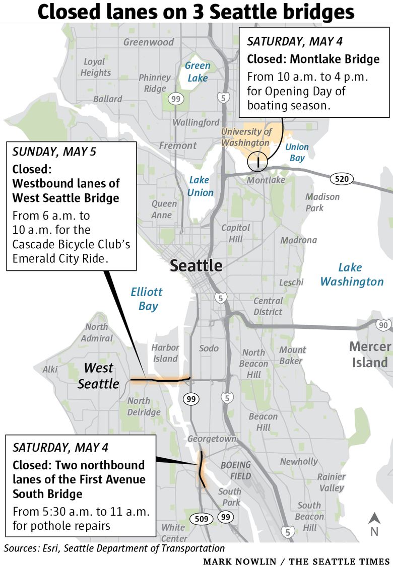 Watch for closed lanes on 3 Seattle bridges this weekend | The Seattle Times