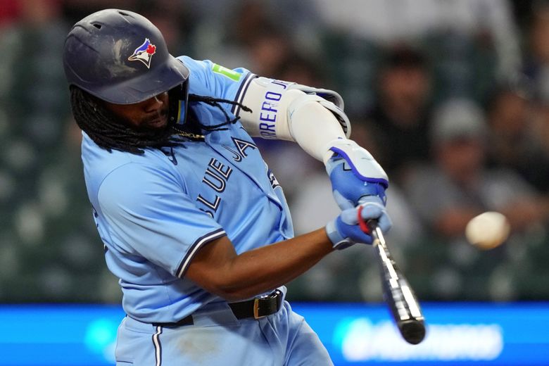 Toronto Blue Jays&#8217; Vladimir Guerrero Jr. connects for a two-run home run during the ninth inning of a baseball game against the Detroit Tigers, Thursday, May 23, 2024, in Detroit. (AP Photo/Carlos Osorio) MICO120 MICO120 MICO120 (Carlos Osorio / The Associated Press)