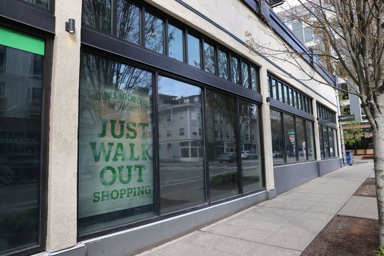 The Amazon Fresh on Pine Street in Seattle closed in April. (Karen Ducey / The Seattle Times)