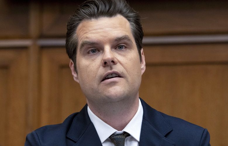 FILE – Rep. Matt Gaetz, R-Fla., questions Attorney General Merrick Garland during a House Judiciary Committee hearing on the Department of Justice, June 4, 2024, on Capitol Hill in Washington. The House Ethics Committee in an unusual public statement Tuesday confirmed it is reviewing several allegations against the congressman. The committee said it is investigating whether Gaetz engaged in sexual misconduct and illicit drug use, whether he accepted improper gifts and whether he sought to obstruct government investigations of his conduct. Four other allegations are no longer being investigated.  (AP Photo/Jacquelyn Martin, File) WX101 WX101