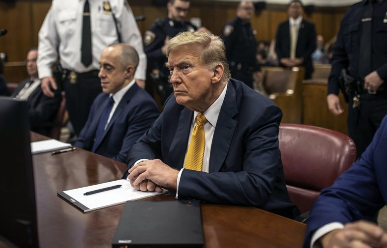 FILE – Former President Donald Trump, the presumptive Republican nominee for president, during his criminal  trial on 34 counts of falsifying business records in New York on May 21, 2024. Manhattan prosecutors on Tuesday, July 2, 2024,  agreed with Trump’s request to postpone his criminal sentencing so that the judge overseeing the case could weigh whether a recent U.S. Supreme Court ruling might imperil his conviction, new court filings show. (Dave Sanders/The New York Times) XNYT0782 XNYT0782