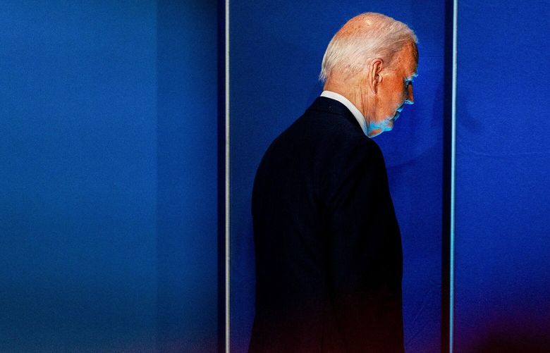 President Joe Biden exits the stage at the Walter E. Washington Convention Center during NATO’s 75th anniversary summit, Thursday, July 11, 2024, in Washington, DC.