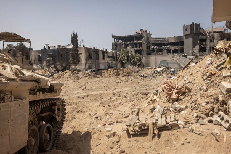 Damaged buildings at the Al-Shifa Hospital complex in Gaza City, March 31, 2024. Israel has severely set back Hamas but will never be able to completely eliminate the group, U.S. officials said. (Avishag Shaar-Yashuv/The New York Times)