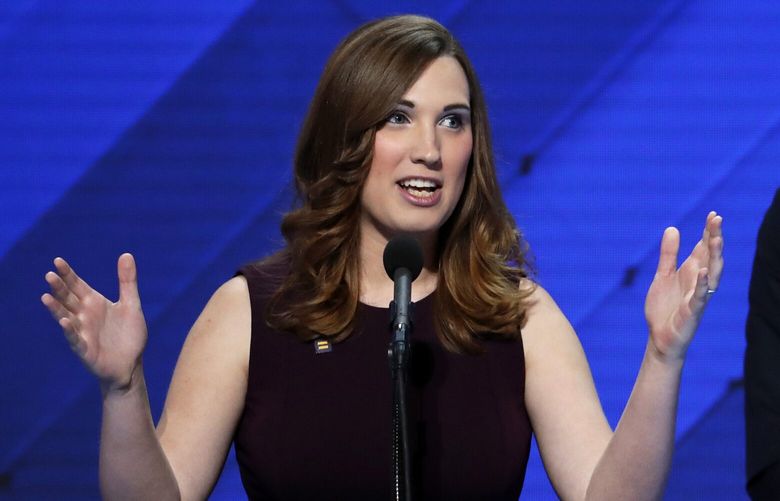 FILE – LGBT rights activist Sarah McBride speaks during the final day of the Democratic National Convention in Philadelphia , Thursday, July 28, 2016. (AP Photo/J. Scott Applewhite, File) NYWS308 NYWS308