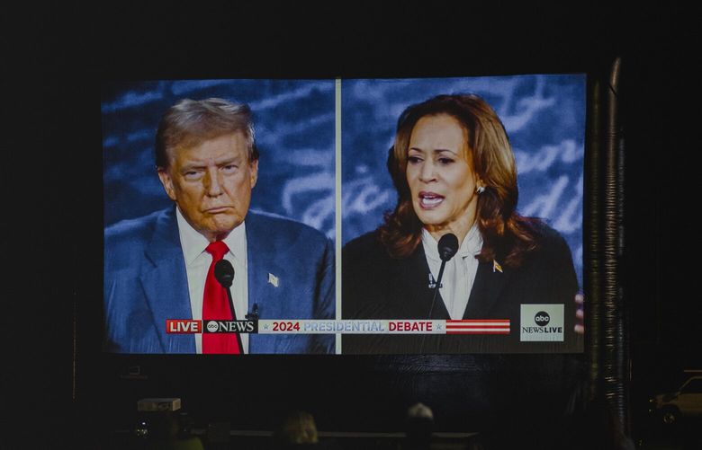 Tuesday’s debate between former president Donald Trump and Vice President Kamala Harris as seen at a debate watch party in Abington, Pa. MUST CREDIT: Hannah Yoon for The Washington Post