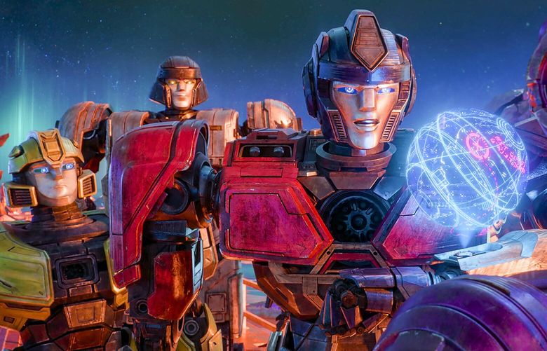 From left, B-127 (voiced by Keegan-Michael Key), D-16 (Brian Tyree Henry), Orion Pax (Chris Hemsworth) and Elita-1 (Scarlett Johansson) in “Transformers One.” (Paramount Pictures/ T NS) 121473382W