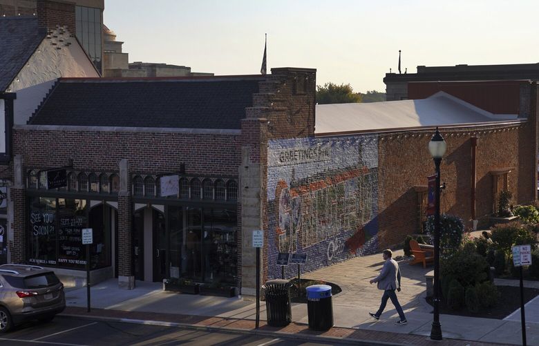 A man walks through Downtown Springfield, Ohio, Monday, Sept. 16, 2024. (AP Photo/Jessie Wardarski) OHJW311 OHJW311
