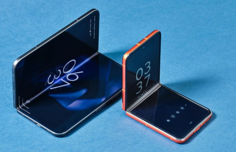 The Google Pixel 9 Pro Fold, left, and the Motorola Razr. New devices from Motorola and Google prove that phones with bendable screens keep getting better – and some are even becoming cheaper. (Kelsey McClellan/The New York Times) 