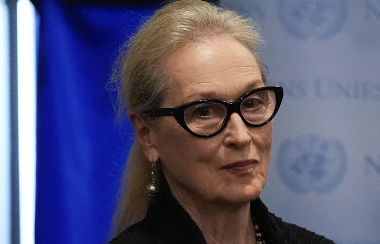 Meryl Streep attends a press conference following an event on “The Inclusion of Women in the Future of Afghanistan,” Monday, Sept. 23, 2024, at the United Nations headquarters. (AP Photo/Julia Demaree Nikhinson) UNJN107 UNJN107