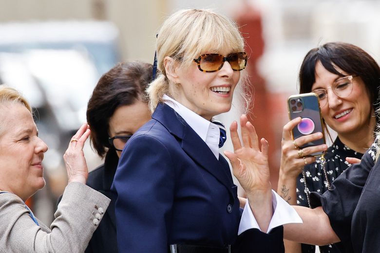 E. Jean Carroll exits the New York Federal Court after former President Donald Trump appeared in court, Friday, Sept. 6, 2024, in New York. (AP Photo/Eduardo Munoz Alvarez)