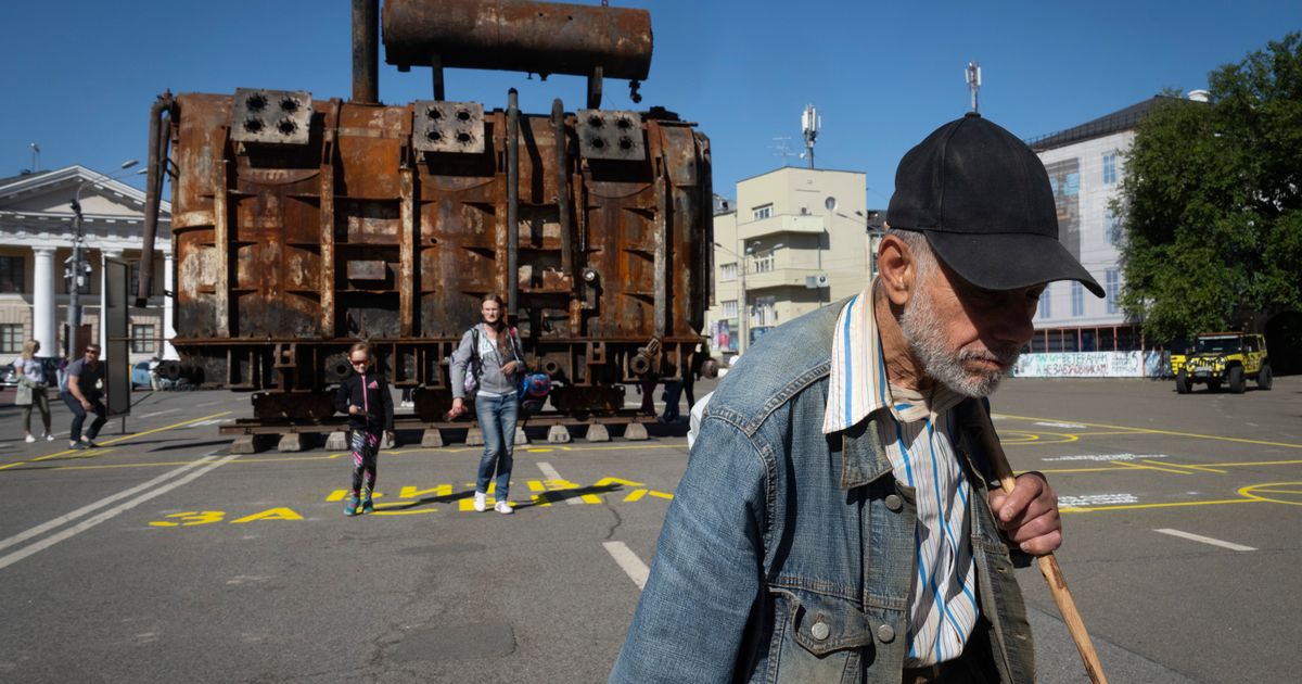 A charred transformer on a Kyiv square makes for an unusual Ukraine war exhibit