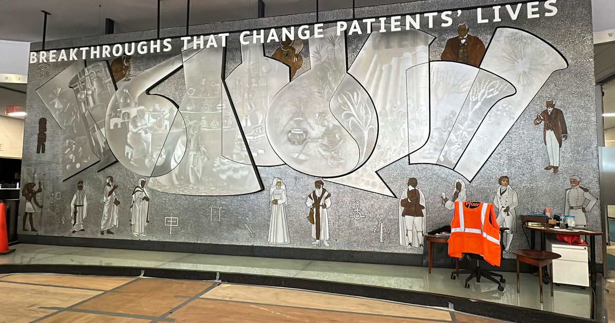 A mural honoring scientists hung in Pfizer’s NYC lobby for 60 years. Now it’s up for grabs