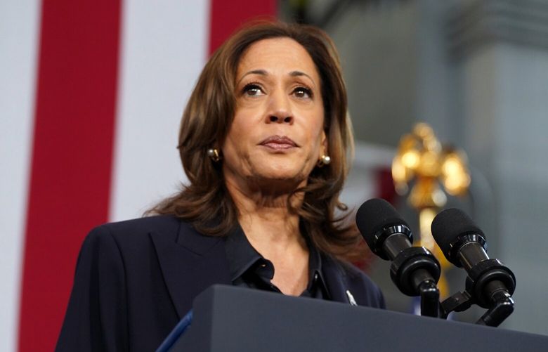 Vice President Kamala Harris, the Democratic nominee for president, makes a campaign appearance at a firehouse in Redford Township, Mich., near Detroit, on Friday, Oct. 4, 2024. (Valaurian Waller/The New York Times) XNYT0673 XNYT0673