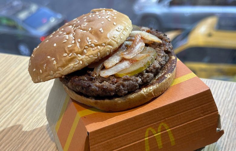A McDonald’s Quarter Pounder hamburger in New York’s Times Square on Oct. 23, 2024. (AP Photo / Richard Drew) 