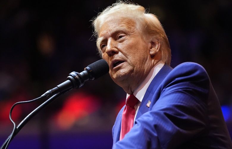 Republican presidential nominee former President Donald Trump speaks at a campaign rally at Madison Square Garden, Sunday, Oct. 27, 2024, in New York. (AP Photo/Alex Brandon) NYJE574 NYJE574