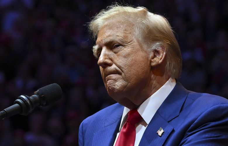 Former President Donald Trump, the Republican presidential nominee, speaks during a campaign rally at Madison Square Garden in New York, on Sunday, Oct. 27, 2024. (Kenny Holston/The New York Times) XNYT0168 XNYT0168
