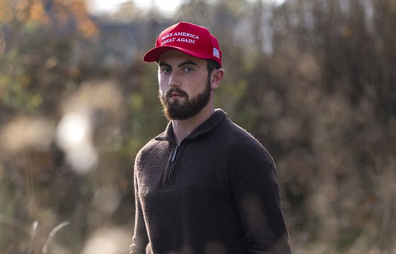 Nick Kerkhoff, a football player and fraternity president at Carol University, in Waukesha, Wis., Oct. 28, 2024. Kerkhoff said former President Donald Trump’s economic agenda and a fear that Vice President Kamala Harris might get the country embroiled in a war that men would be drafted into led him to vote early for Trump. (Jim Vondruska/The New York Times) XNYT0967 XNYT0967