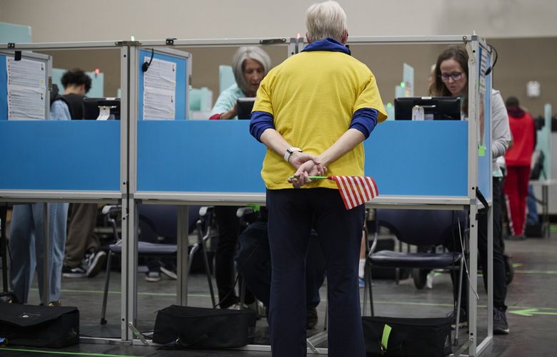 Voters cast their ballots at Desert Breeze Community Center in Las Vegas during the last day of in-person early voting in Nevada on Friday, Nov. 1, 2024. Nearly 75 million people have cast early ballots, making their voices heard amid worry about the process, the outcome and democracy itself. (Bridget Bennett/The New York Times)