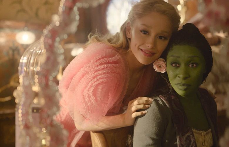 Ariana Grande, left, and Cynthia Erivo in a scene from “Wicked.”