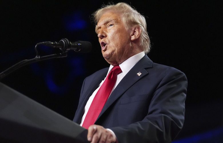 Donald Trump addresses the crowd during an election night party at the Palm Beach County Convention Center in Florida on Wednesday. (MUST CREDIT: Jabin Botsford/The Washington Post)