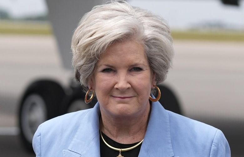 FILE – Trump co-campaign manager Susie Wiles is seen at Nashville International Airport as Republican presidential candidate former President Donald Trump arrives, July 27, 2024, in Nashville, Tenn. (AP Photo/Alex Brandon, File) TNPU541 TNPU541