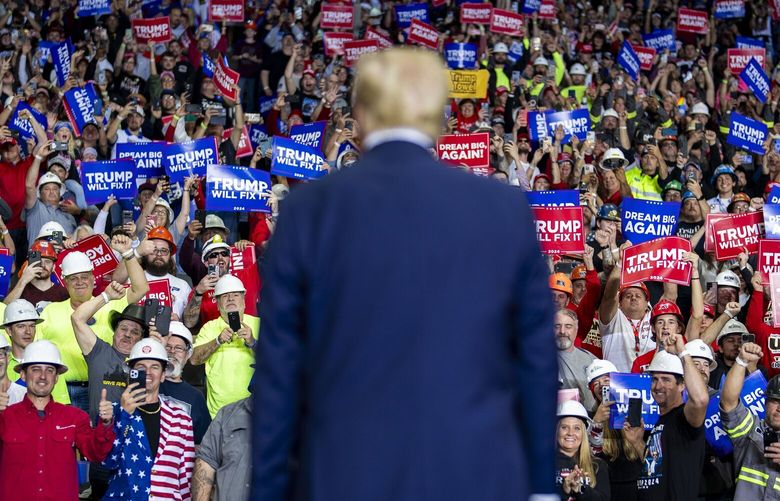 Former President Donald Trump, the Republican presidential nominee, during a campaign rally at PPG Paints Arena in Pittsburgh on Monday, Nov. 4, 2024. While Kamala Harris racked up Hollywood endorsements,Trump embraced a different sort of celebrity, most of them far from Hollywood and on the outskirts of traditional media. (Doug Mills/The New York Times) XNYT0211 XNYT0211
