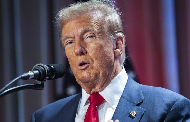FILE – President-elect Donald Trump speaks during a meeting with the House GOP conference, Nov. 13, 2024, in Washington. (Allison Robbert/Pool via AP, File) WX501 WX501
