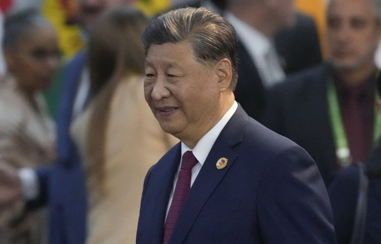 China’s President Xi Jinping arrives for the G20 Summit leaders meeting in Rio de Janeiro, Monday, Nov. 18, 2024. (AP Photo/Eraldo Peres) XSI105 XSI105