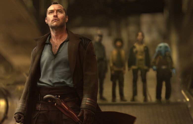 Jude Law, Kyriana Kratter, Ravi Cabot-Conyers, Ryan Kiera Armstrong, and Robert Timothy Smith in “Star Wars: Skeleton Crew.”