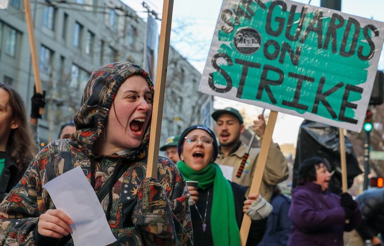 The Seattle Art Museum Visitor Service Officer (VSO) Union is striking Friday morning in front of the Seattle Art Museum in downtown Seattle,  Washington, on November 30, 2024. 228549