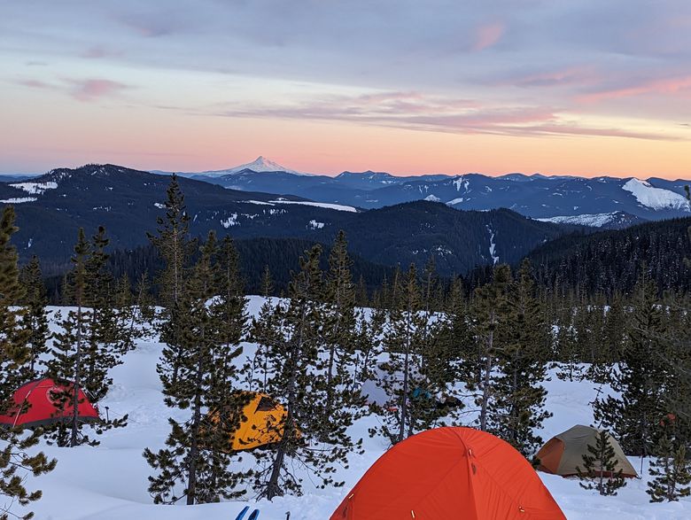 Sunrise at Marble Mountain Sno-Park, facing south toward Mount Hood. (Nathan Starr)