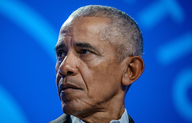Former President Barack Obama at the Obama Foundation Democracy Forum, in Chicago, on Thursday, Dec. 5, 2024. In his first speech since the presidential election in November, Obama urged Americans who want democracy to survive to look for ways to compromise, engage with the other side, turn away from identity politics and build relationships with unlikely potential allies. (Jamie Kelter Davis/The New York Times) XNYT0472 XNYT0472