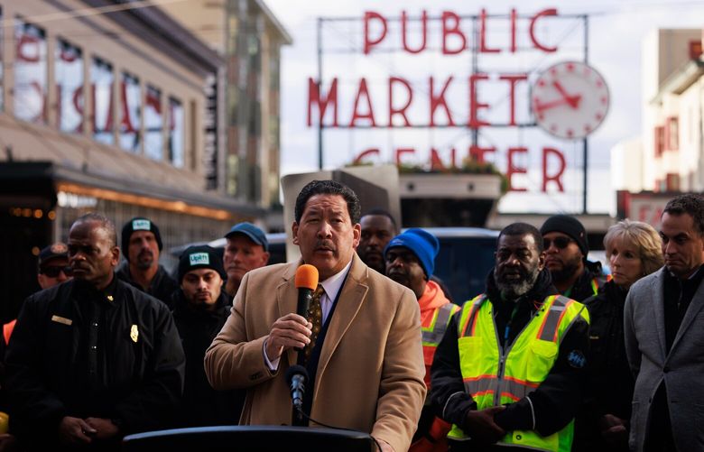 Mayor Bruce Harrell speaks at a press conference near Pike Place Market in Seattle Friday, Nov. 15, 2024. 
 228530