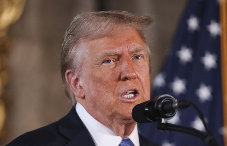 President-elect Donald Trump delivers remarks at a news conference at his Mar-a-Lago resort in Palm Beach, Fla., on Monday, Dec. 16, 2024. (Maddie McGarvey/The New York Times) XNYT0744 XNYT0744